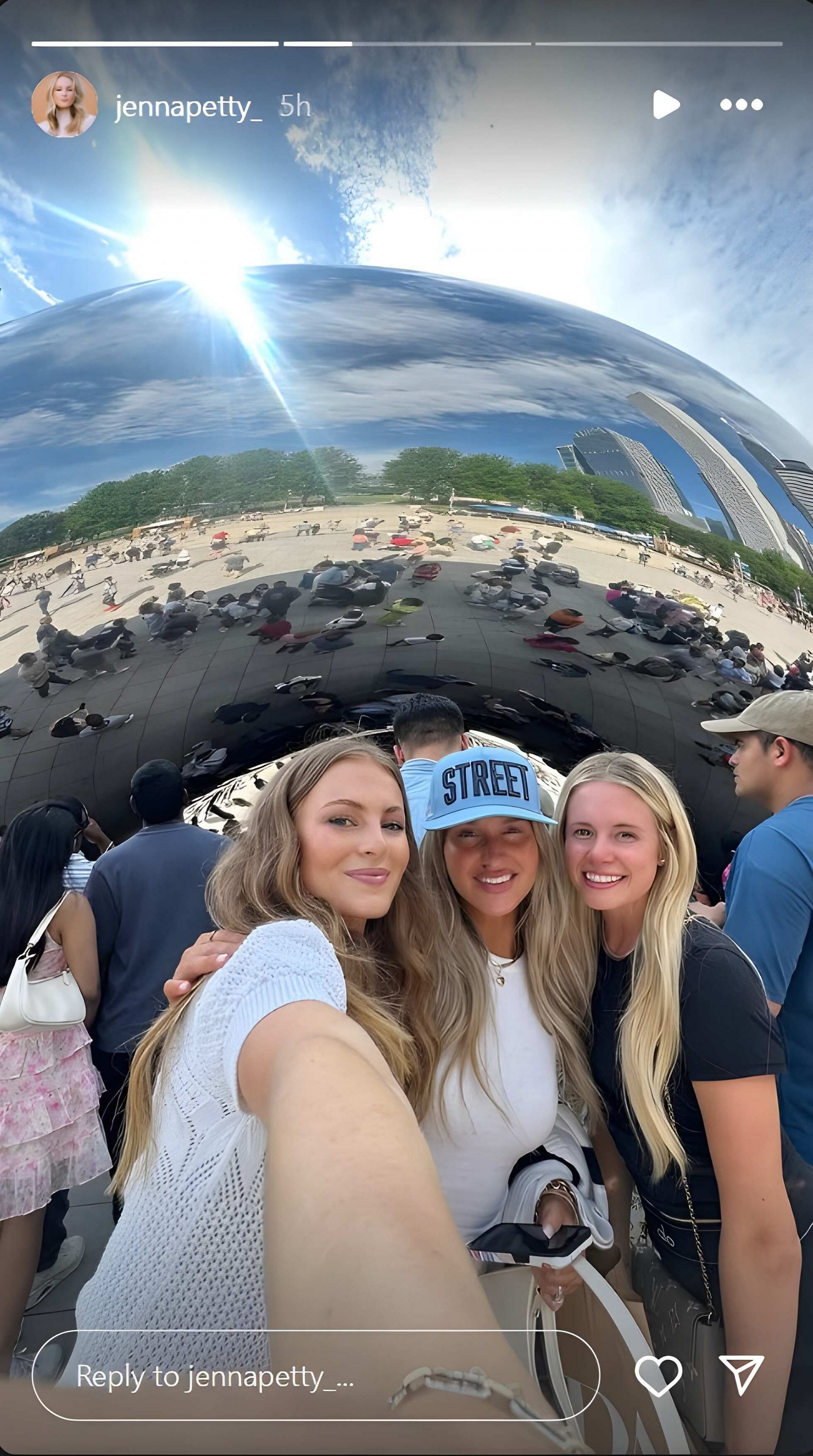 NASCAR driver, Harrison Burton's fiance, posing with the wives of NASCAR drivers, Todd Gilliland and Zane Smith.
